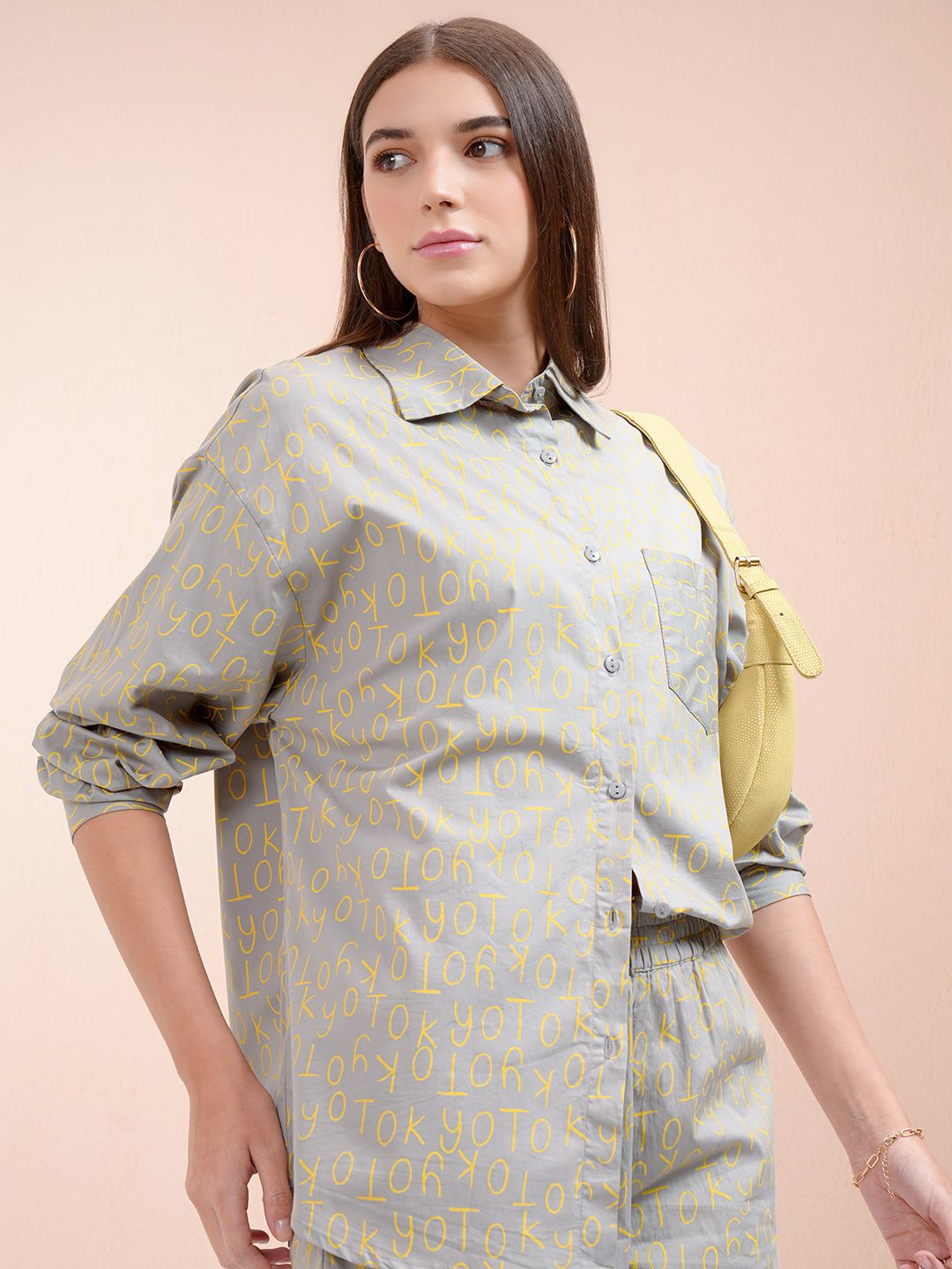 Tokyo Talkies Women Printed Button Down Full Slleve Shirt