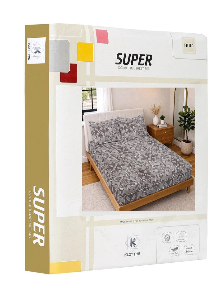 KLOTTHE Brown Geometric 300 TC King Bedsheet with 2 Pillow Covers