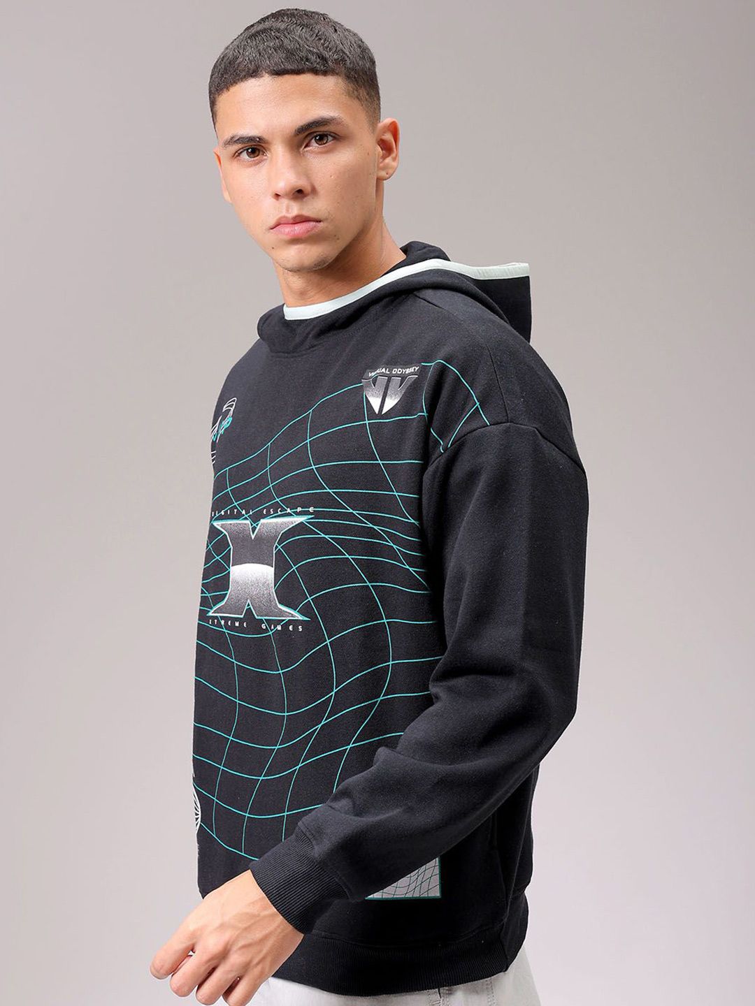 The Indian Garage Co Men Black Printed Long Sleeves Hooded Neck Sweatshirt