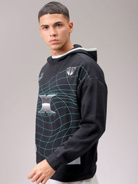 The Indian Garage Co Men Black Printed Long Sleeves Hooded Neck Sweatshirt