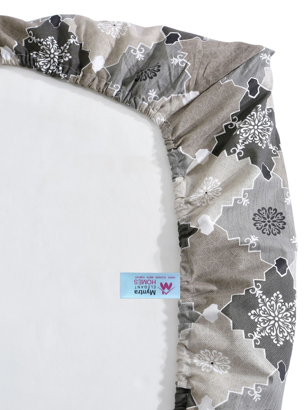 Myntra Elegant Homes Grey Printed Pure Cotton 400TC Fitted King Bedsheet Set 2.5 x 2.25m