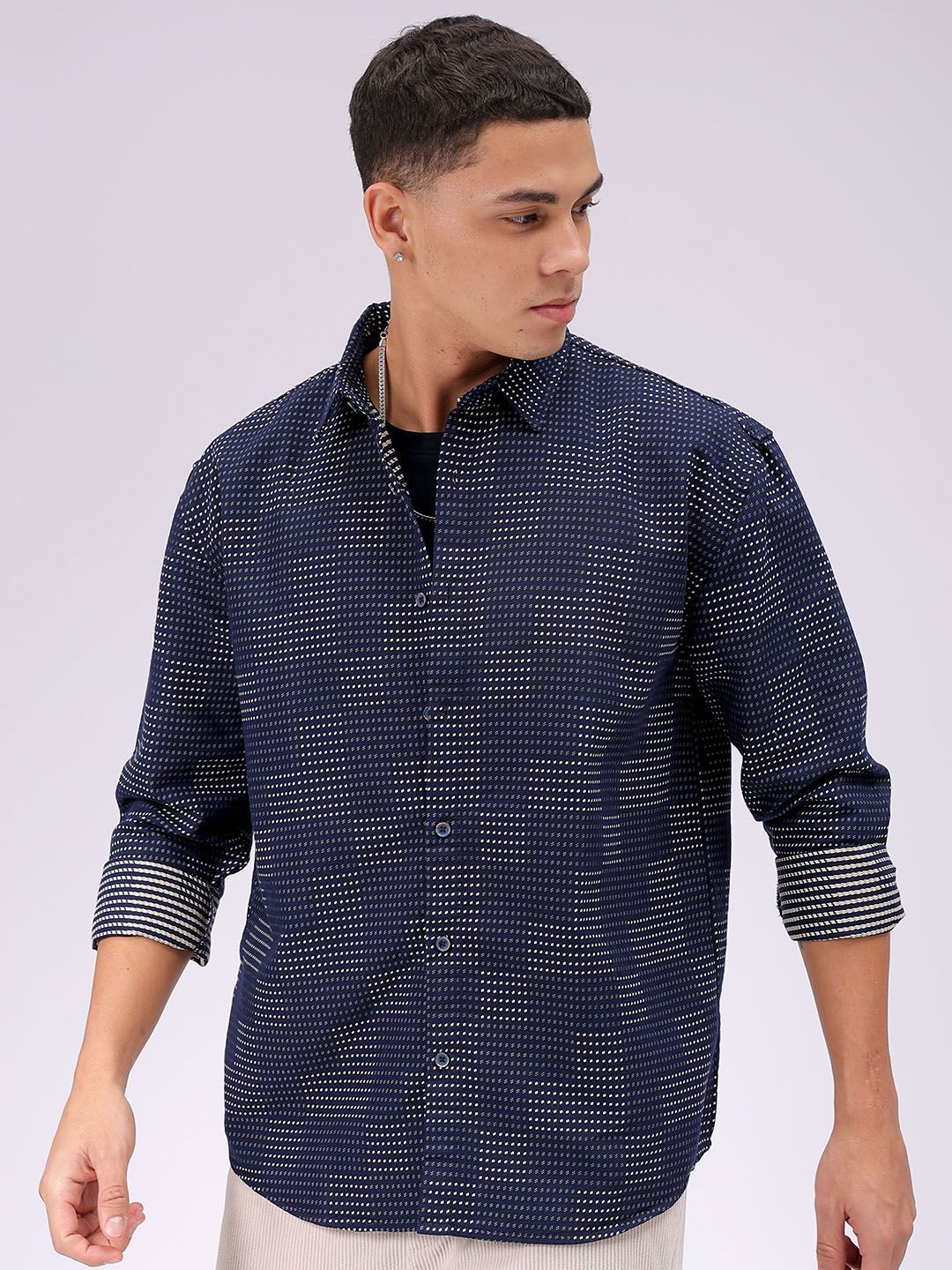 The Indian Garage Co Men Relaxed Fit Dobby Textured Resortwear Shirt