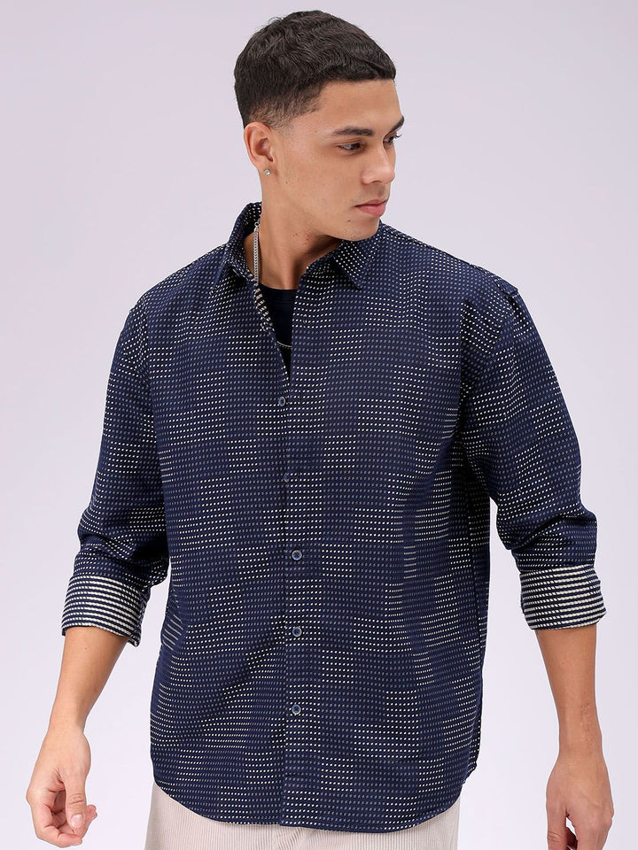 The Indian Garage Co Men Relaxed Fit Dobby Textured Resortwear Shirt