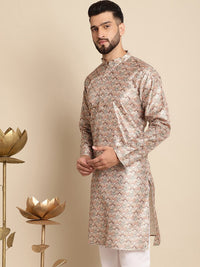 Anouk Ethnic Motifs Woven Design Band Collar Silk Cotton Regular Kurta