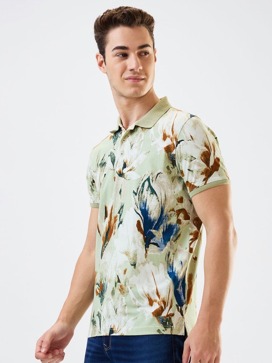 SPYKAR Men Floral Printed Polo Collar Cotton Slim Fit T-shirt