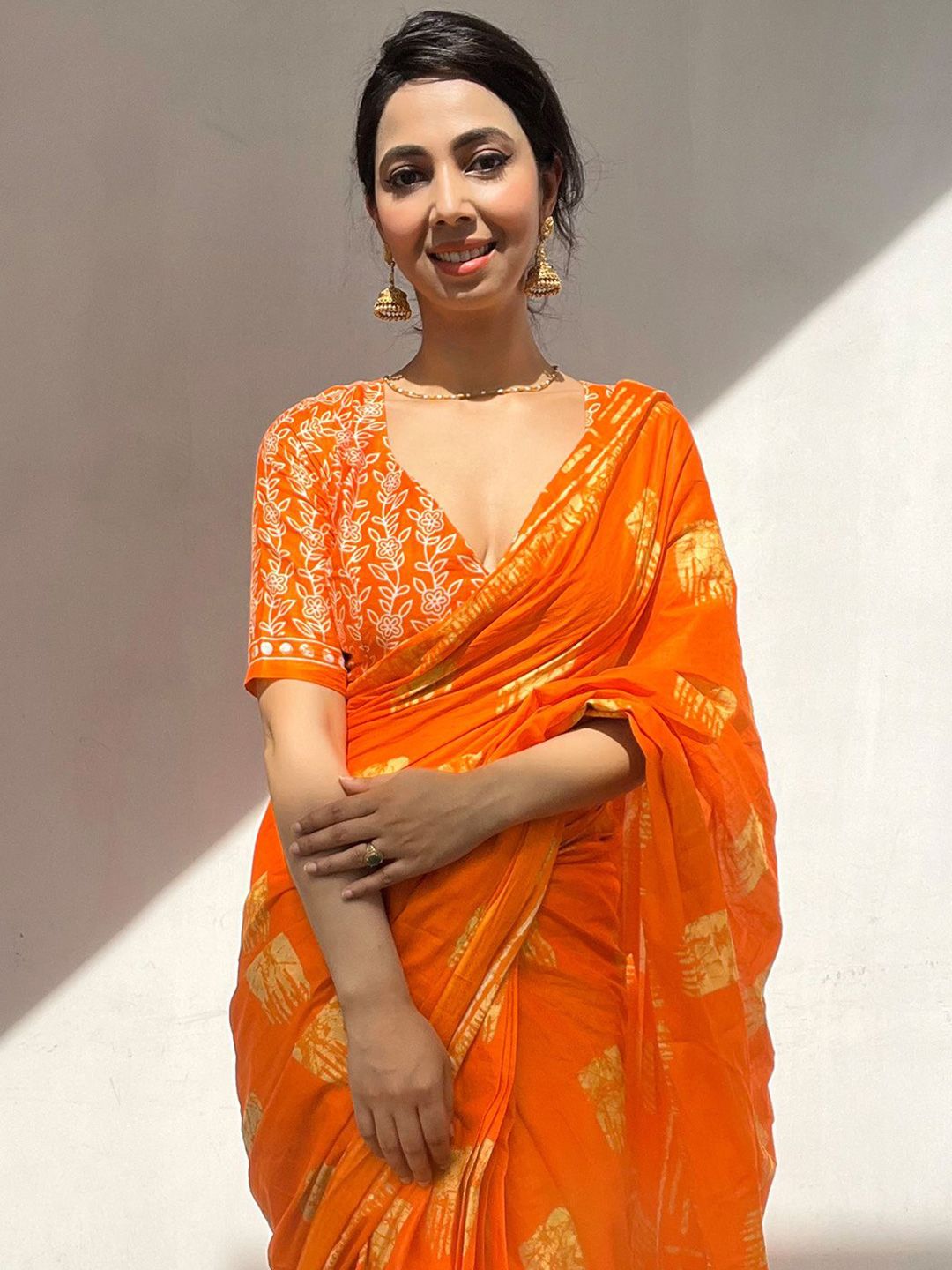 Saree mall Ready to Wear Printed Abstract Block Print Sarees