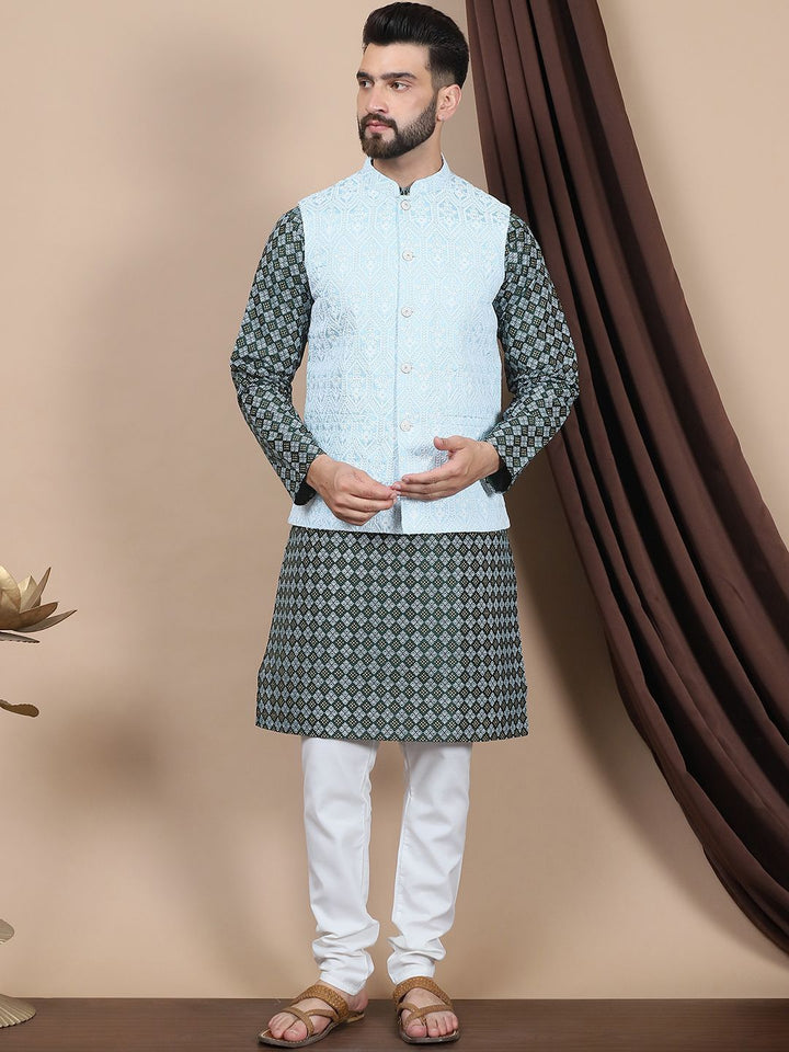 Anouk Green Ethnic Motifs Printed Straight Kurta with Churidar