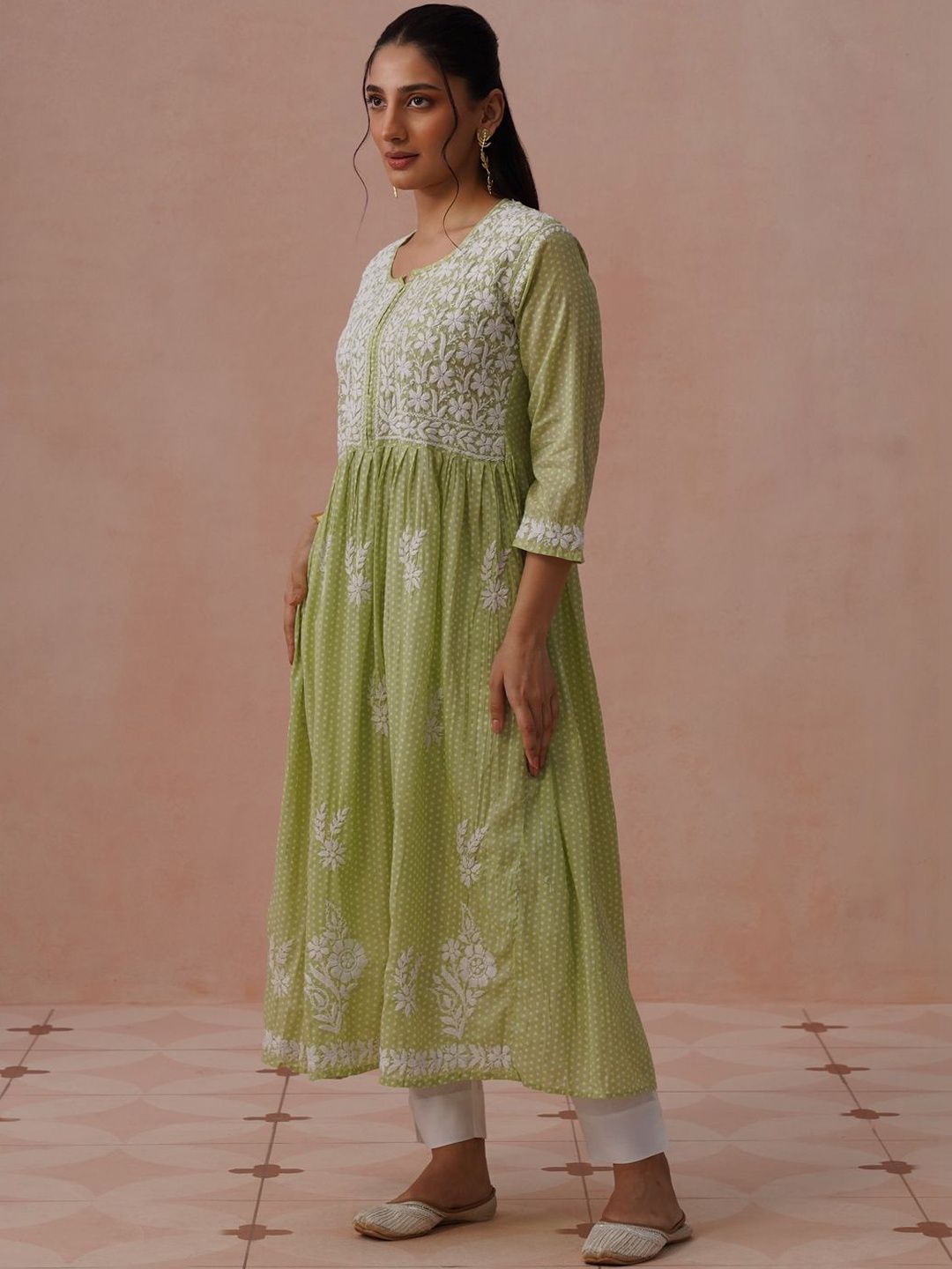 House of Chikankari Ethnic Motifs Print A-Line Maxi Dress