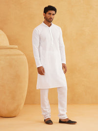 SOJANYA Kolar Mandarin Sulam Geometrik Pure Cotton Kurta Lurus