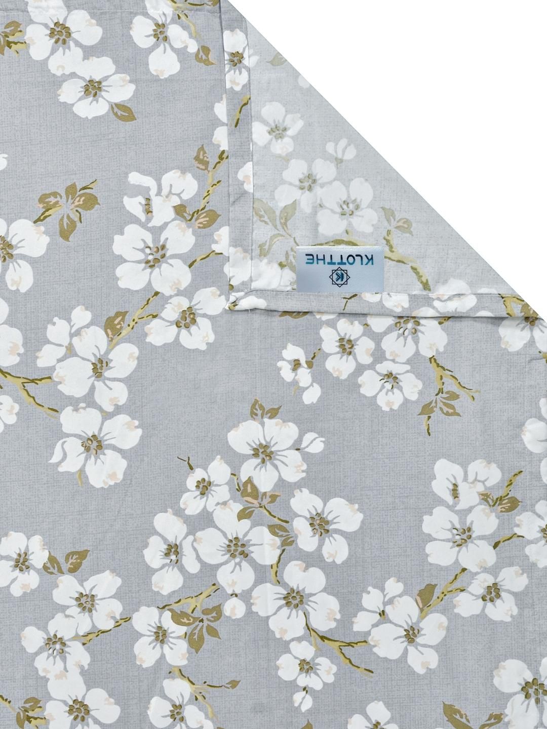 KLOTTHE Grey & White Floral 300 TC Single Bedsheet with 1 Pillow Covers