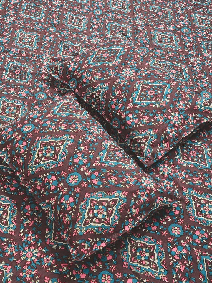 KLOTTHE Brown Floral  300 TC Super King Fine Bedsheets