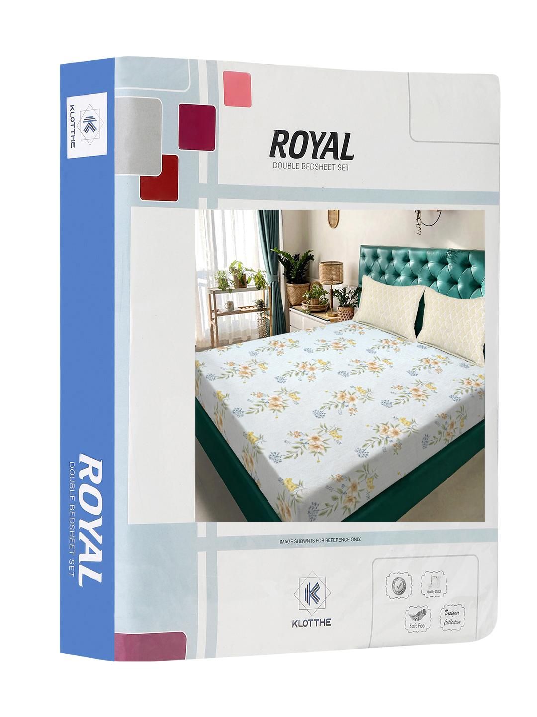 KLOTTHE Multicoloured Floral 300 TC King Bedsheet with 2 Pillow Covers