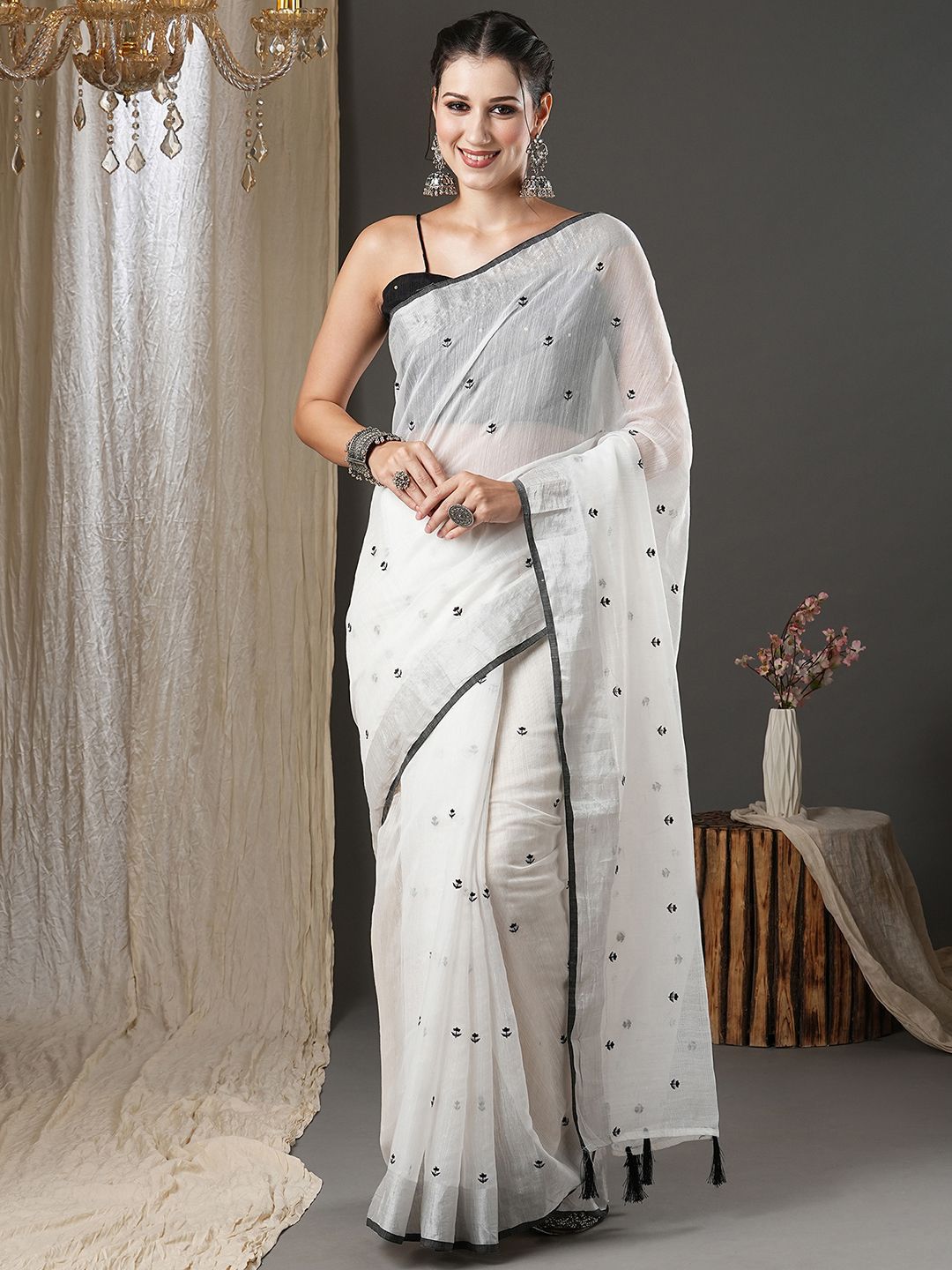 KALINI Floral Embroidered Silk Cotton Saree