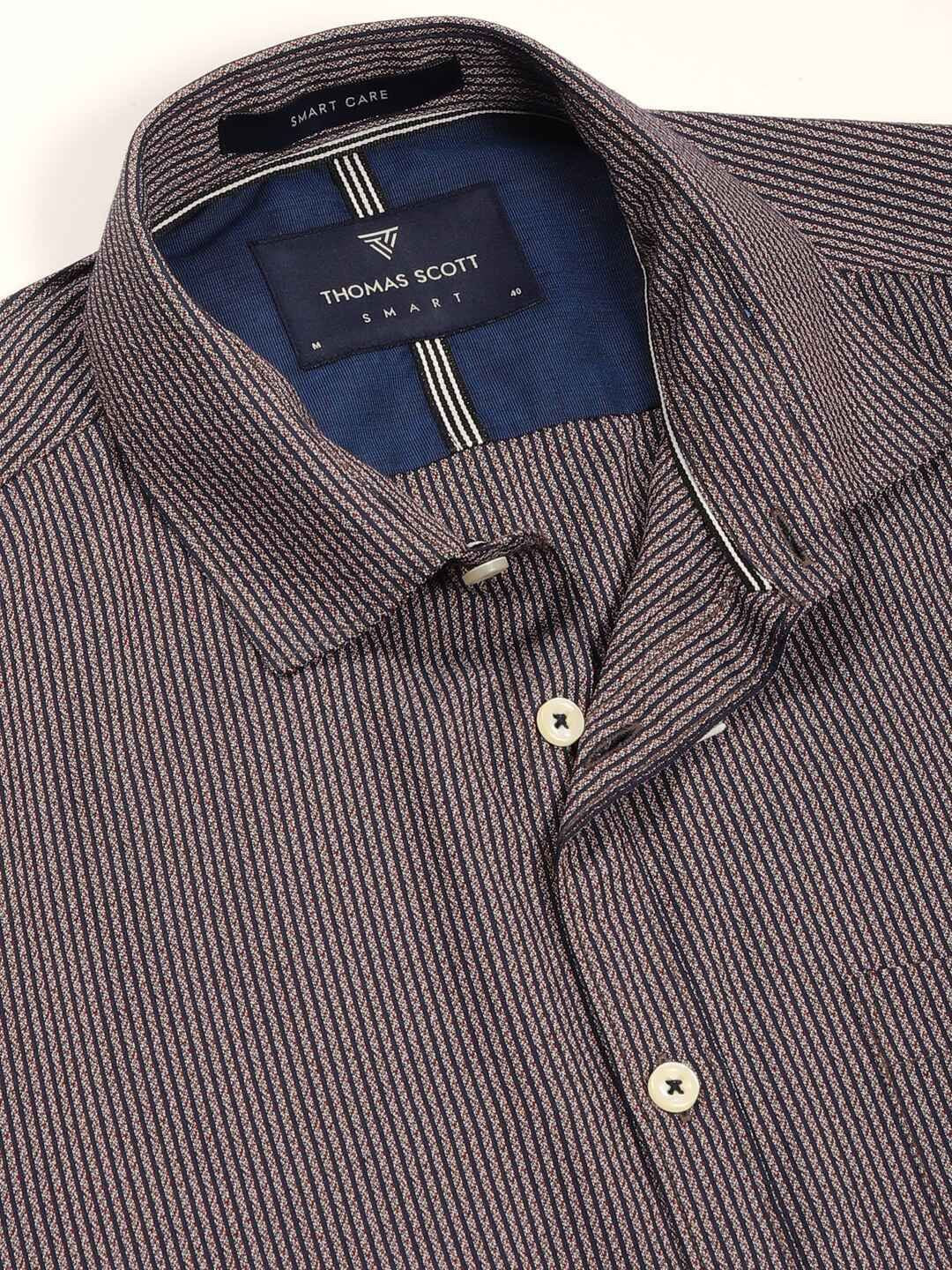 Thomas Scott Men Smart Spread Collar Pinstripes Striped Cotton Formal Shirt