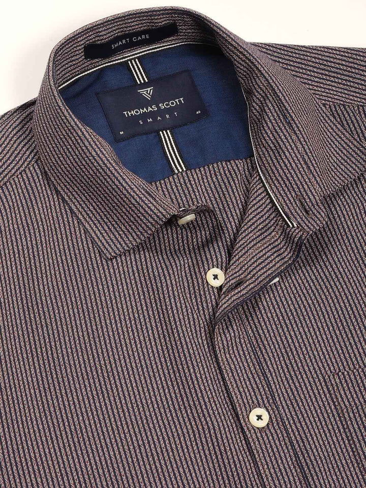 Thomas Scott Men Smart Spread Collar Pinstripes Striped Cotton Formal Shirt