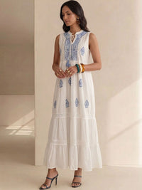 House of Chikankari Ethnic Motifs Embroidered Ruffled Maxi Dress