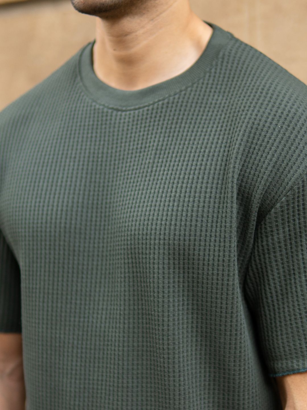 Powerlook Men Self Design Round Neck Oversized T-shirt