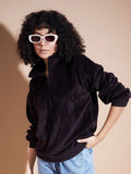 SASSAFRAS BASICS High Collar Long Sleeves Oversized Fleece Pullover Sweatshirt