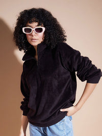 SASSAFRAS BASICS High Collar Long Sleeves Oversized Fleece Pullover Sweatshirt