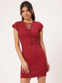 DressBerry Cool Ribbed Cutie Lace-Up Glam Mini Dress