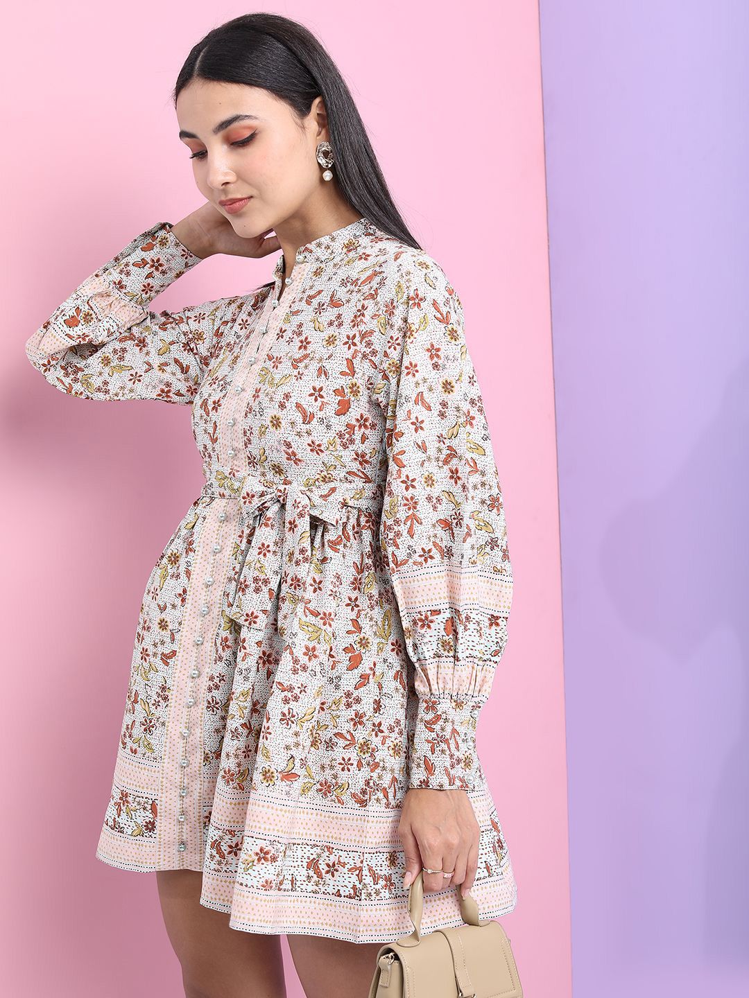 Tokyo Talkies Women Floral Printed Puff Sleeves Fit & Flare Dress