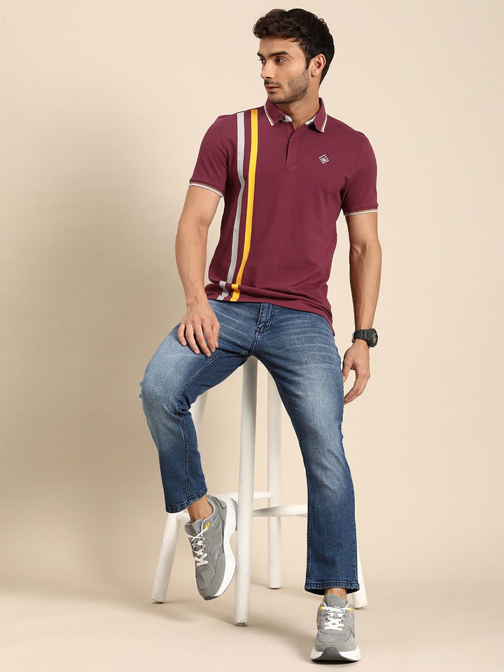 Being Human Striped Polo Collar Pure Cotton T-shirt