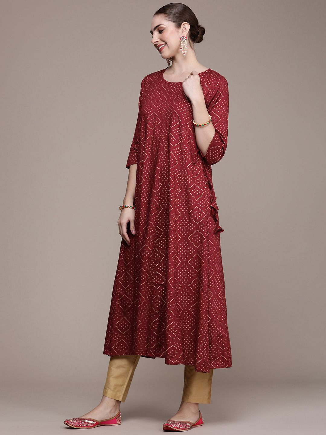 Anouk Women Bandhani Printed Anarkali Kurta