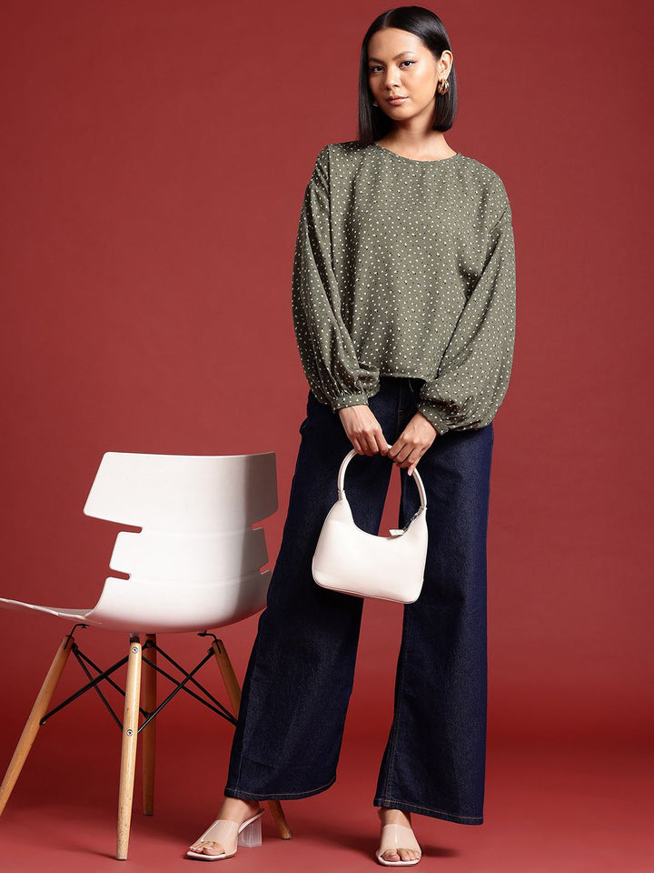 all about you Micro Print Puff Sleeves Top