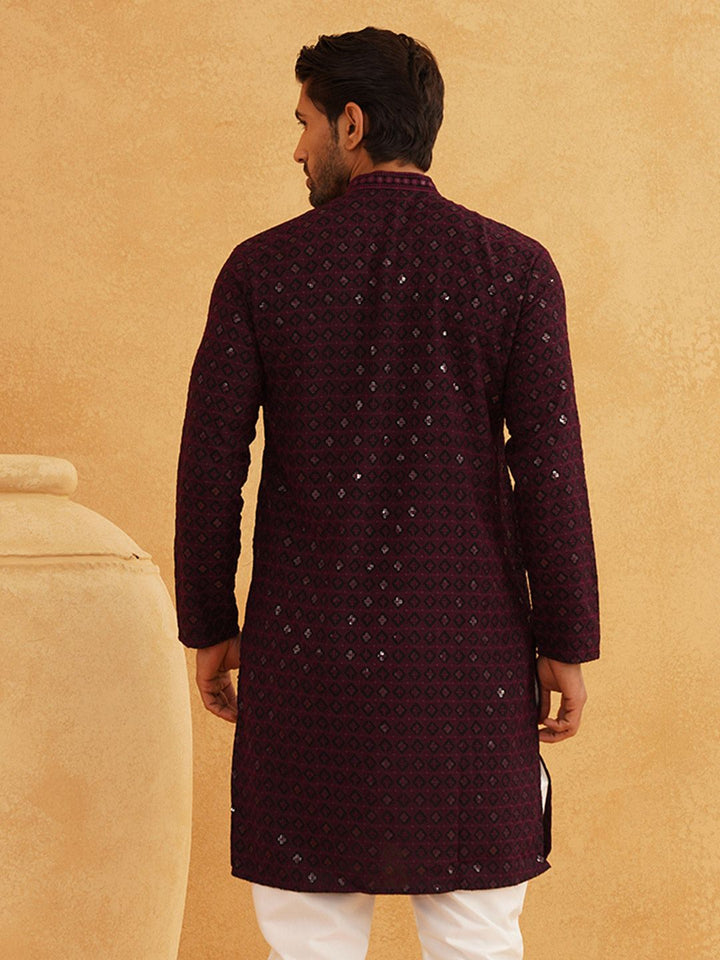 SOJANYA Ethnic Motifs Embroidered Mandarin Collar Sequined Pure Cotton Straight Kurta