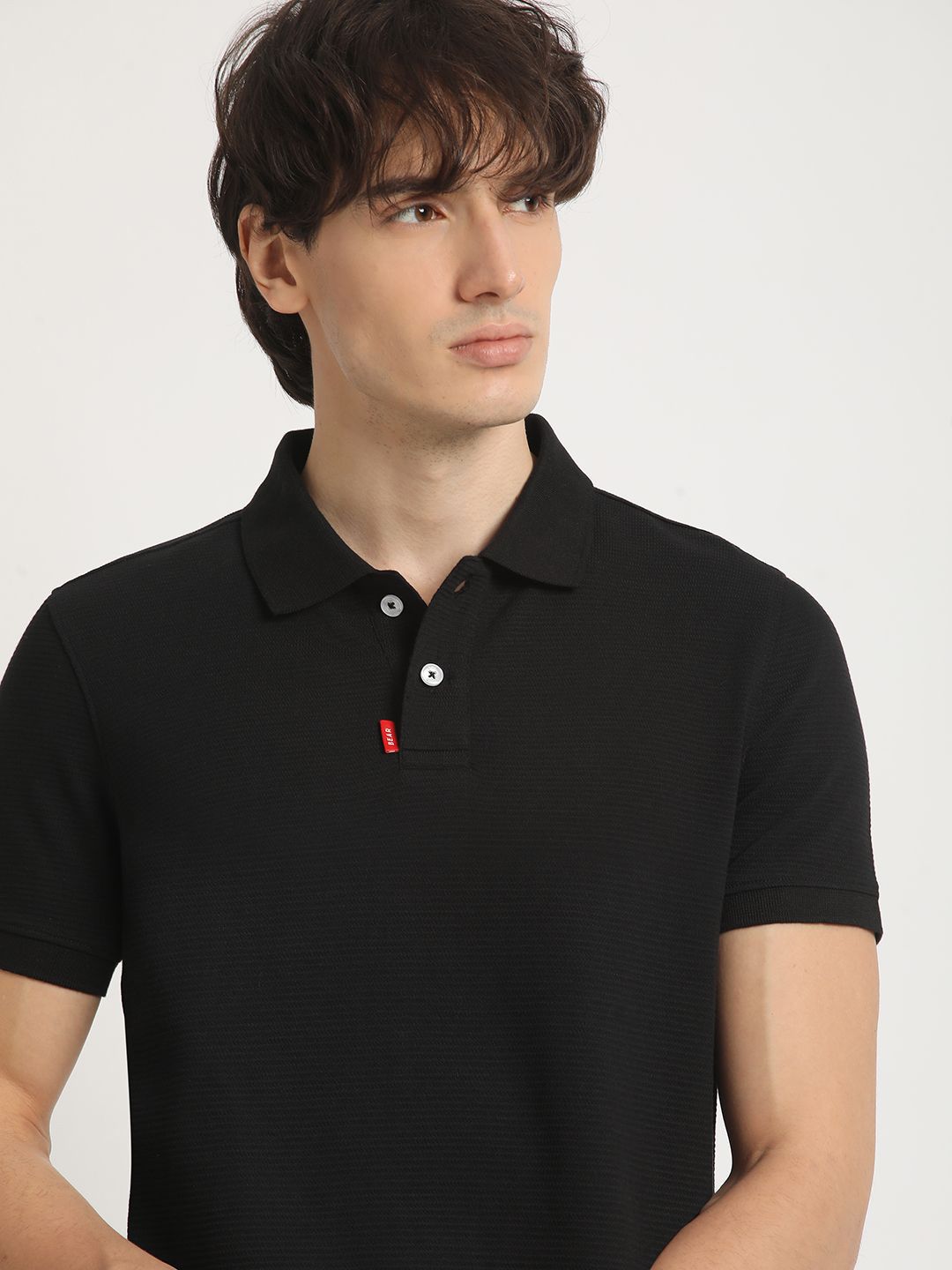 THE BEAR HOUSE Self Design Polo Collar Pure Cotton T-shirt