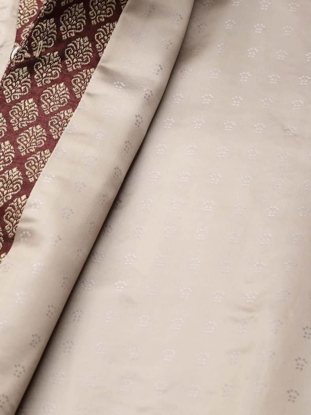 SOJANYA Lelaki Hijau Zaitun & Merah Karat Motif Etnik Jacquard Kurta Lurus dengan Churidar