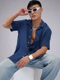 VASTRADO Men Classic Cuban Collar Textured Oversized Casual Shirt