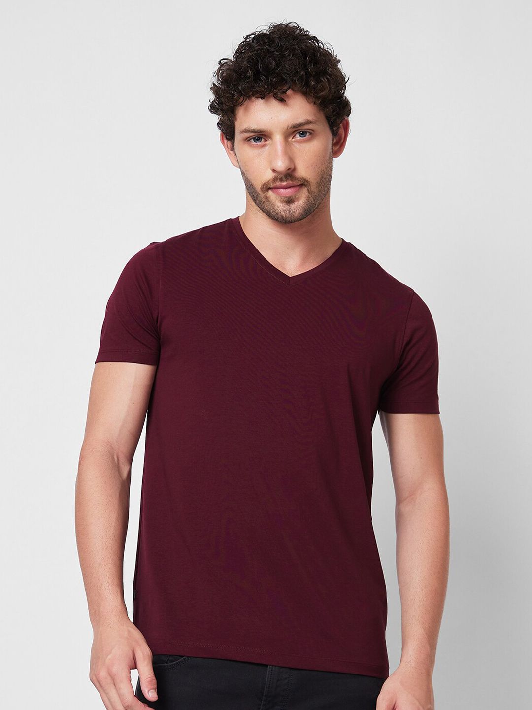 SPYKAR V-Neck Short Sleeves Cotton Slim Fit T-shirt