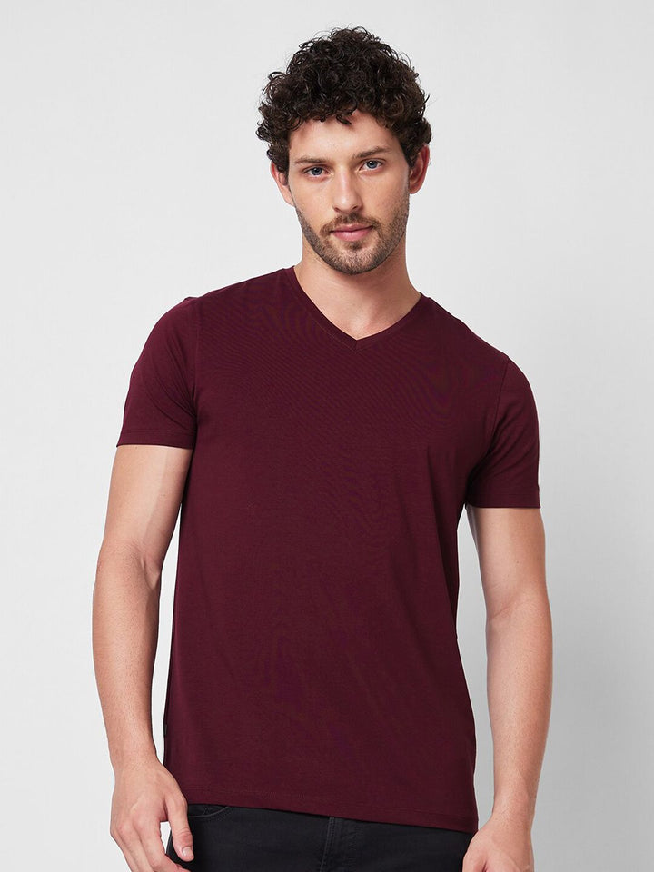 SPYKAR V-Neck Short Sleeves Cotton Slim Fit T-shirt