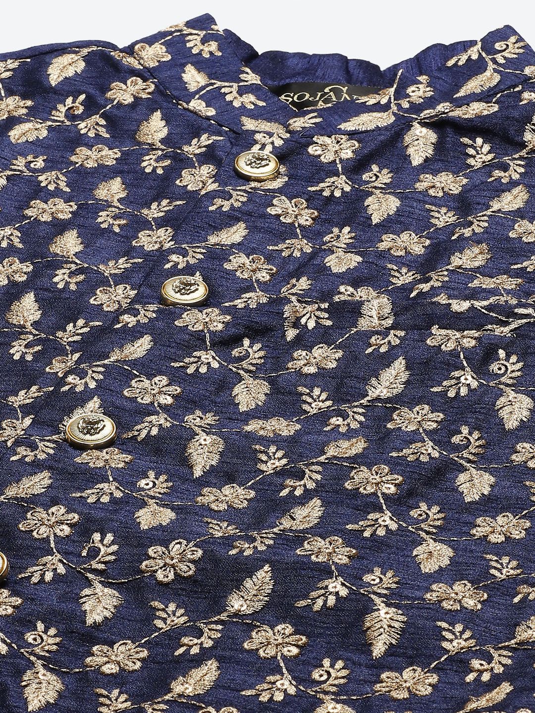 SOJANYA Lelaki Kurta Kapas Tulen Chikankari Berwarna Krim dengan Jaket Churidar & Nehru