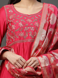 AURELIA Women Pink Floral Embroidered Empire Sequinned Kurta with Trousers & With Dupatta