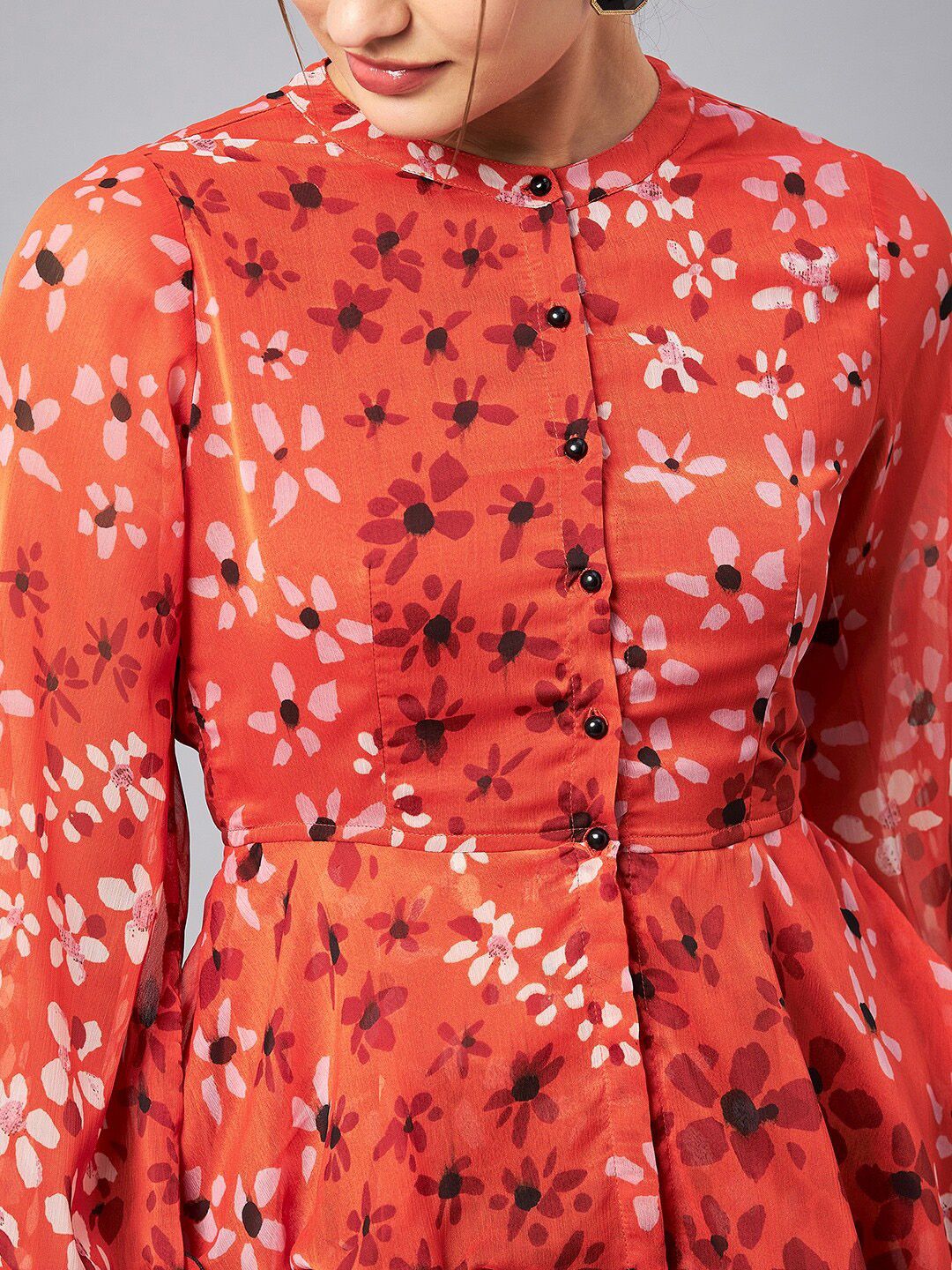 Antheaa Floral Printed Mandarin Collar Tunic With Trousers Co-Ords