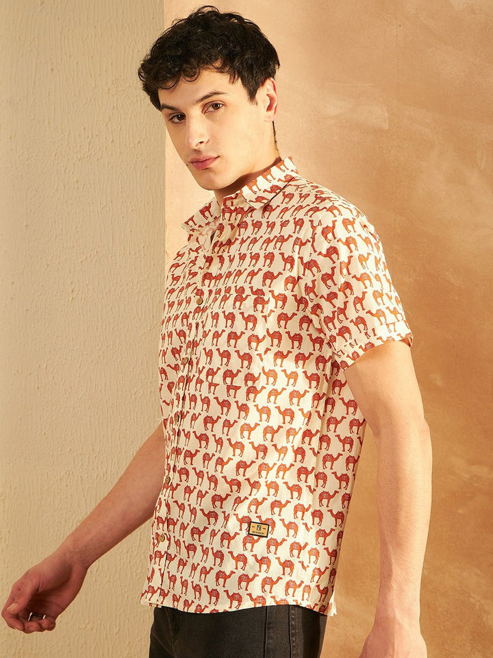 DENNISON Smart Ethnic Motifs Printed Spread Collar Cotton Relaxed Lightweight Shirt