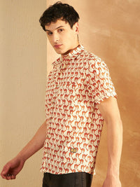 DENNISON Smart Ethnic Motifs Printed Spread Collar Cotton Relaxed Lightweight Shirt