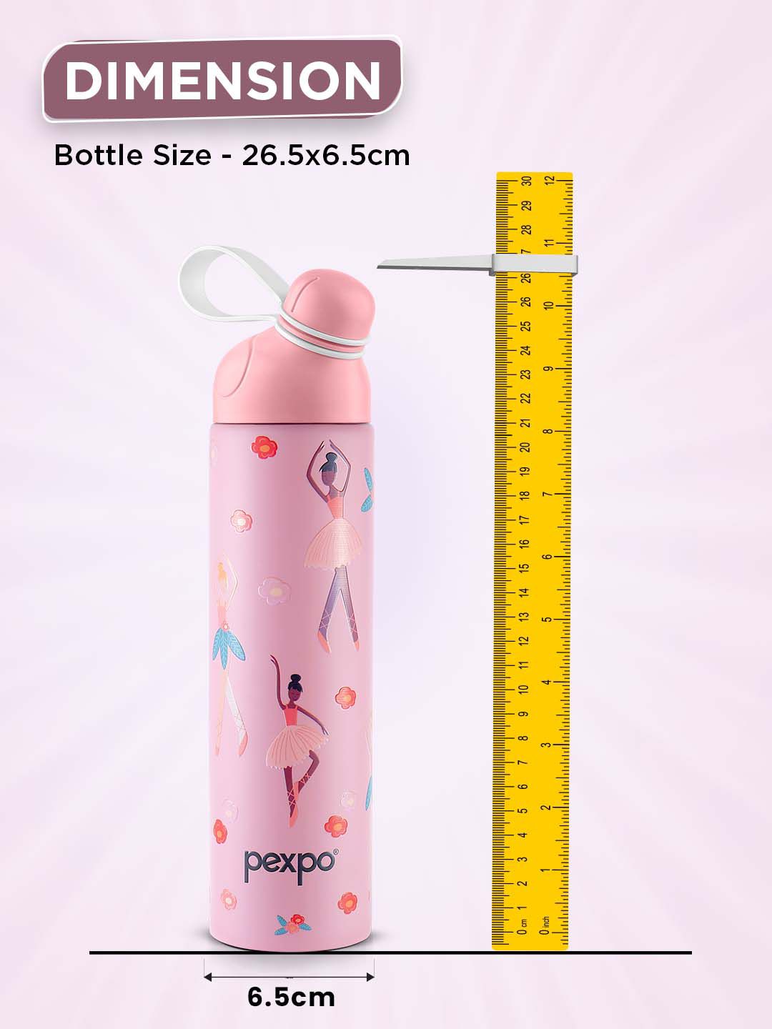 Pexpo Pink and Purple Printed Stainless Steel Double Wall Vacuum Water Bottle 470ml