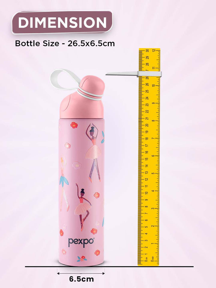 Pexpo Pink and Purple Printed Stainless Steel Double Wall Vacuum Water Bottle 470ml