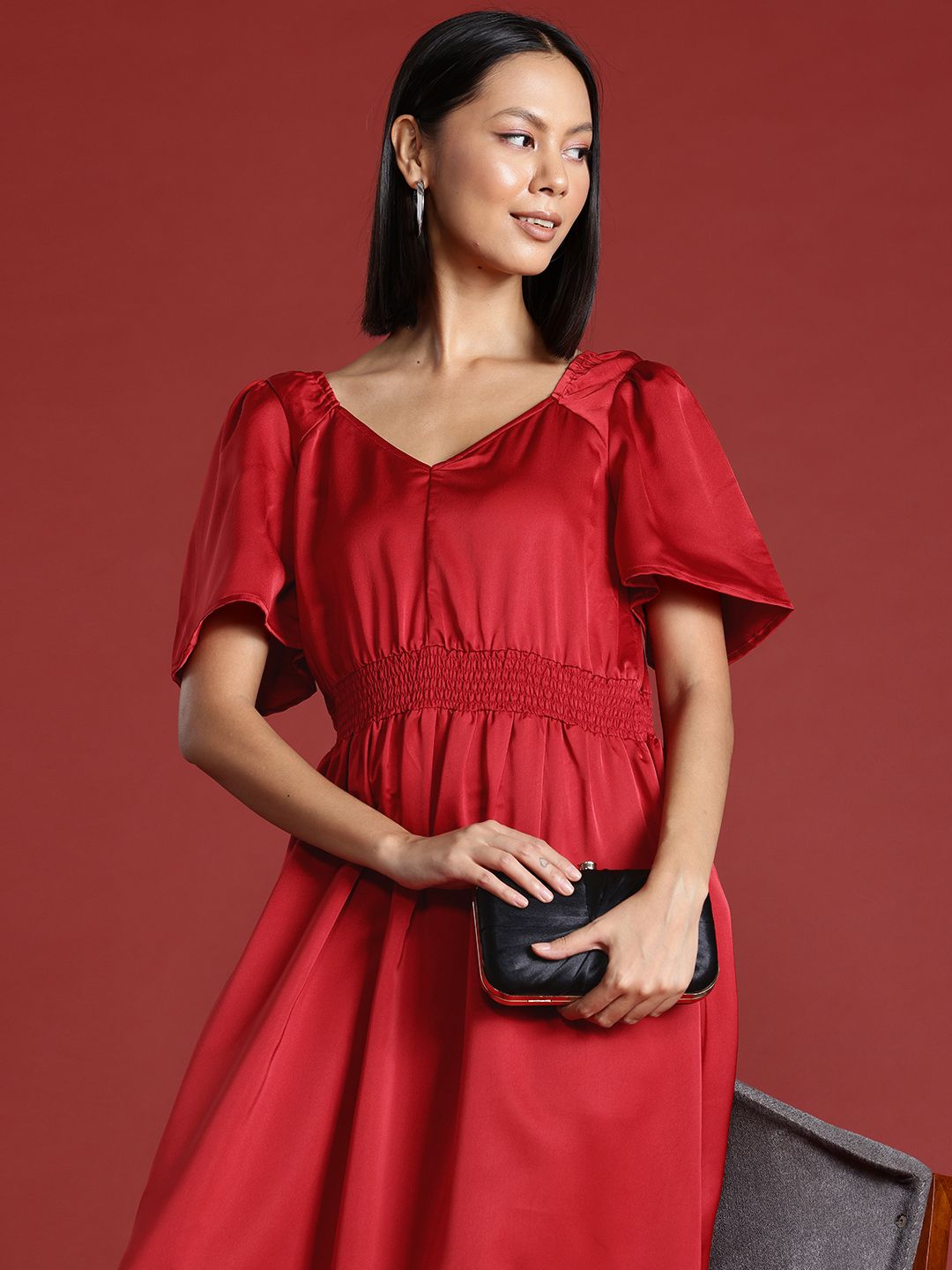 all about you Satin Finish Smocked Maxi Dress