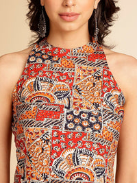 Anouk Geometric Printed Halter Neck Straight Kurta