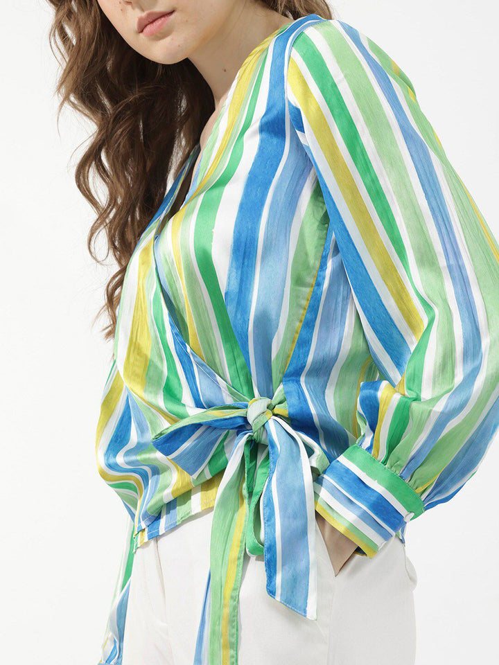 RAREISM Striped V-Neck Shirt Style Top