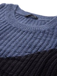 STREET 9 Women Blue & Black Colourblocked Pullover Sweater