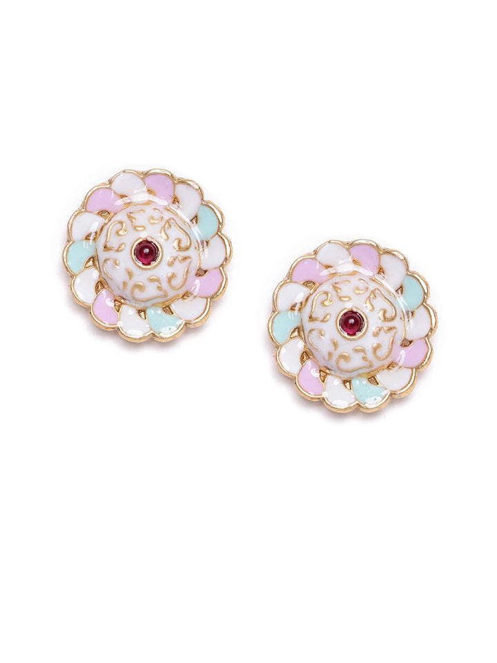 PANASH Set Of 3 Gold-Plated Circular Stone Studded & Beaded Studs