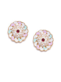 PANASH Set Of 3 Gold-Plated Circular Stone Studded & Beaded Studs