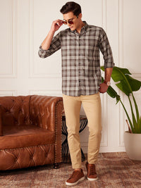 DENNISON Smart Tartan Checked Button-Down Collar Cotton Casual Shirt