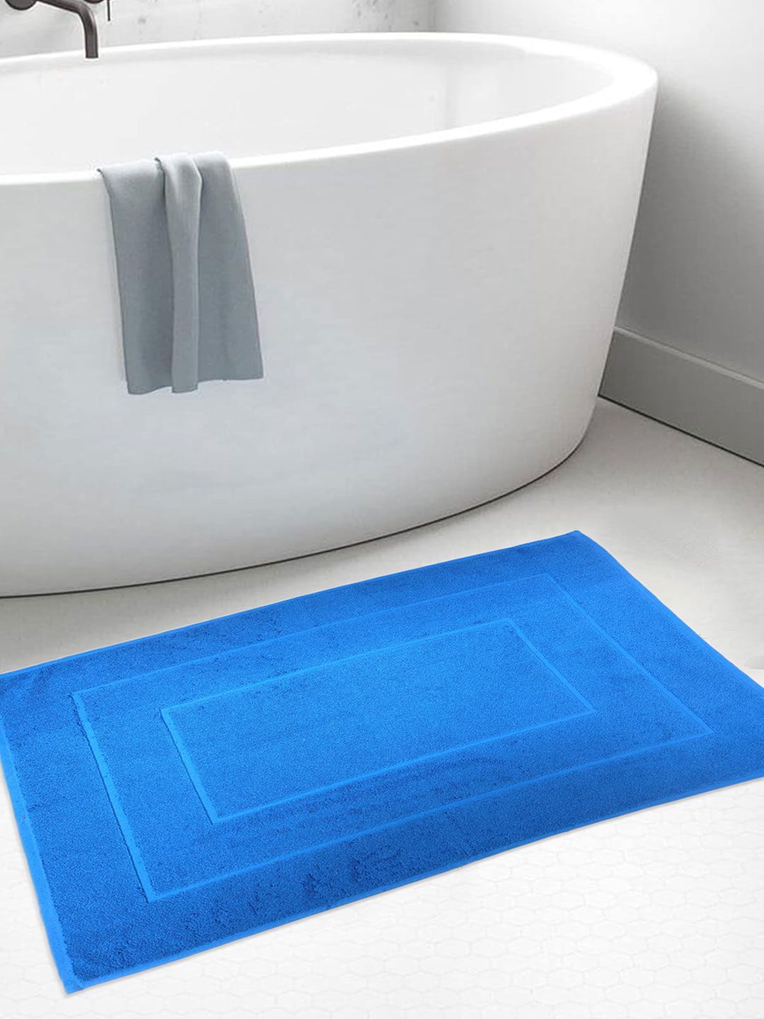 BOMBAY DYEING Blue Pure Cotton Anti Skid 450 GSM Bath Rugs