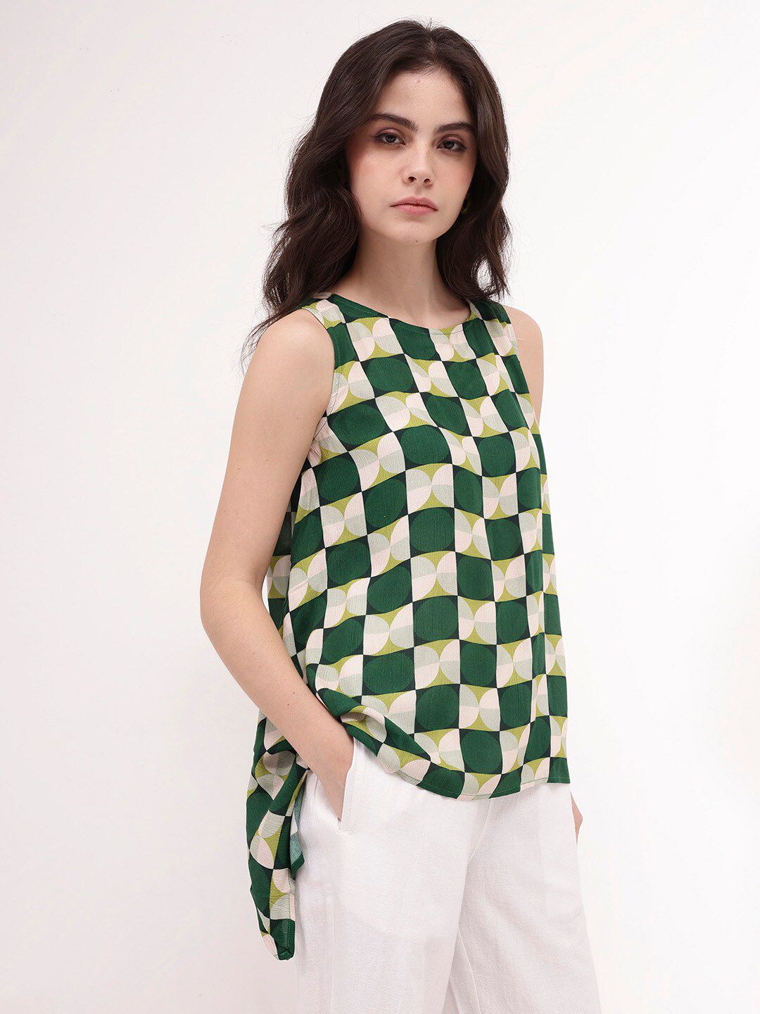 RAREISM Geometric Print Cotton Top